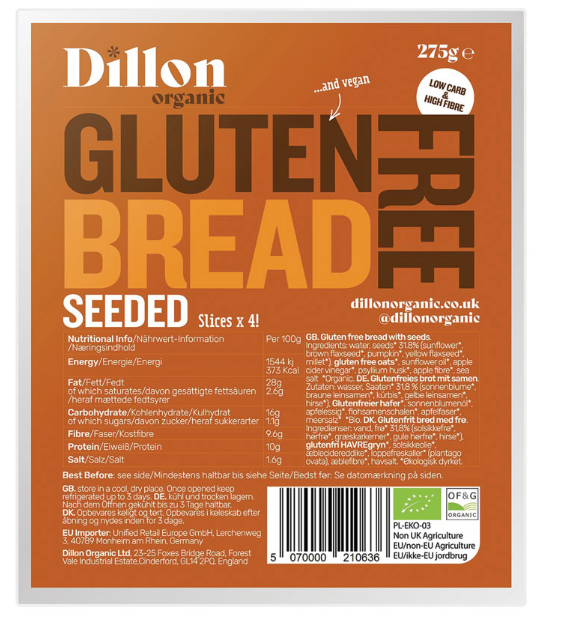 Dillon Organic - Gluten Free Seeded Bread (slices) - 275g