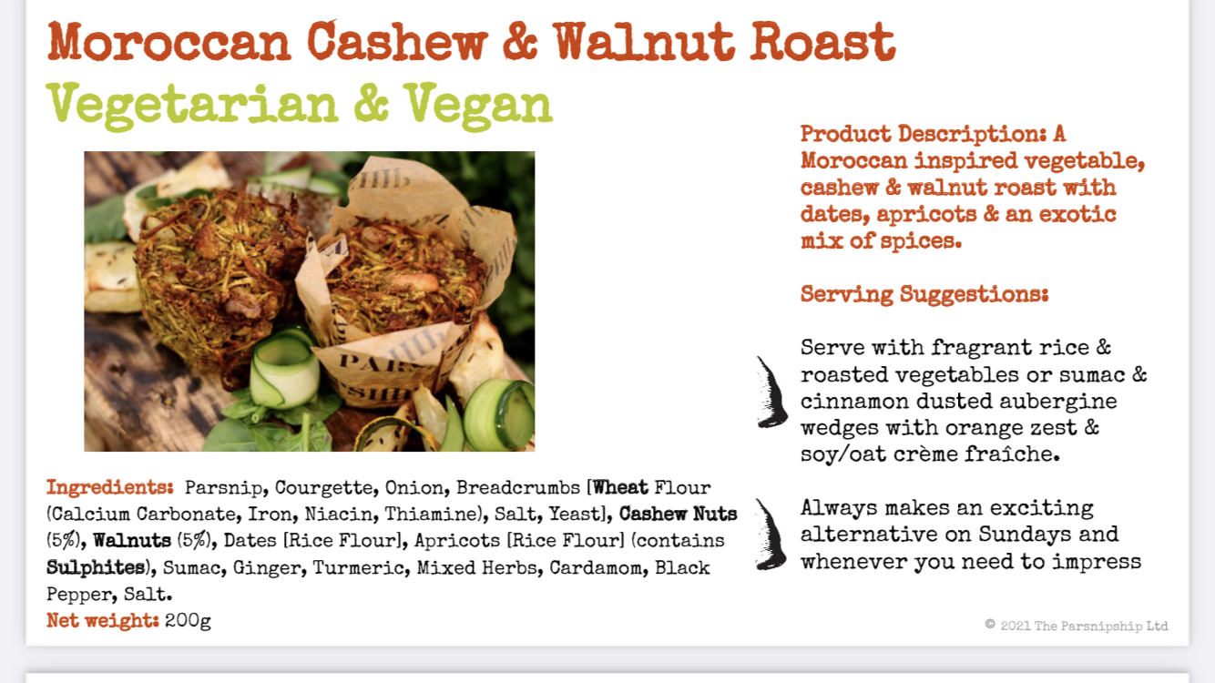 Parsnipship - Veggie Nut Roast (Large) - Moroccan Walnut & Cashew - 400g - FROZEN