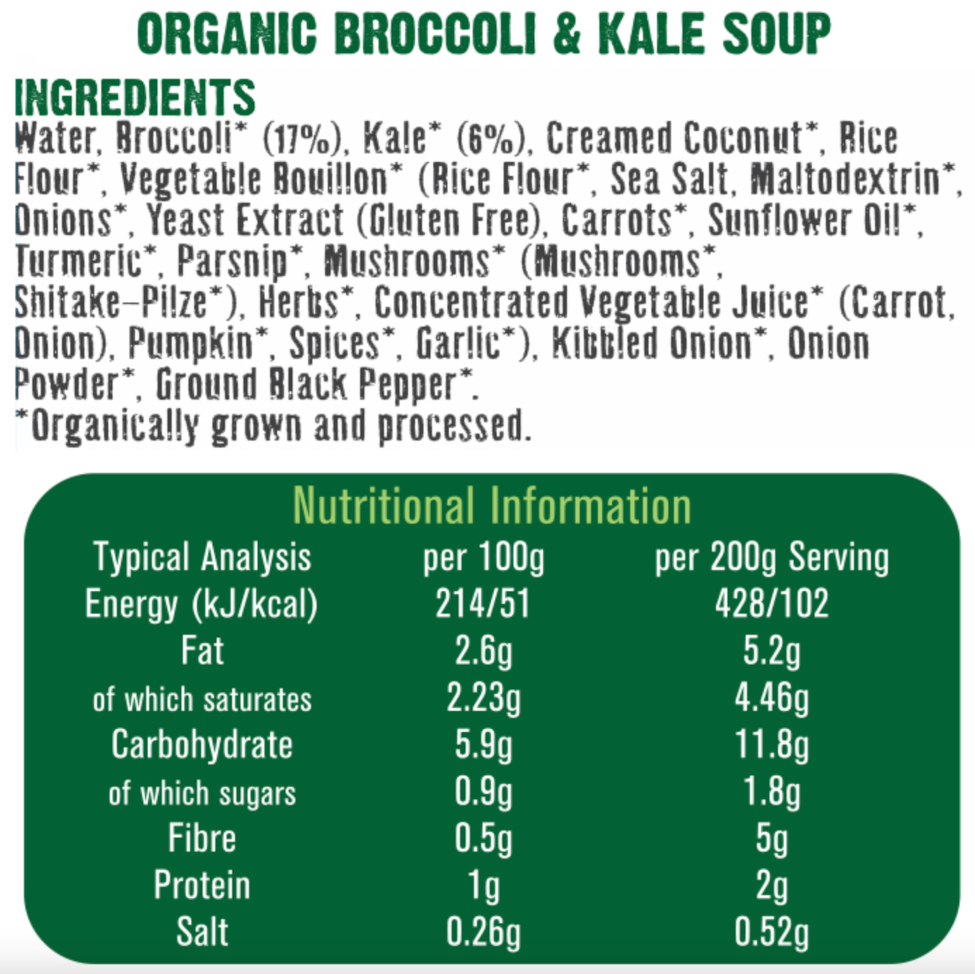 Free & Easy - Organic Broccoli & Kale soup - GF - Low Salt - 400g