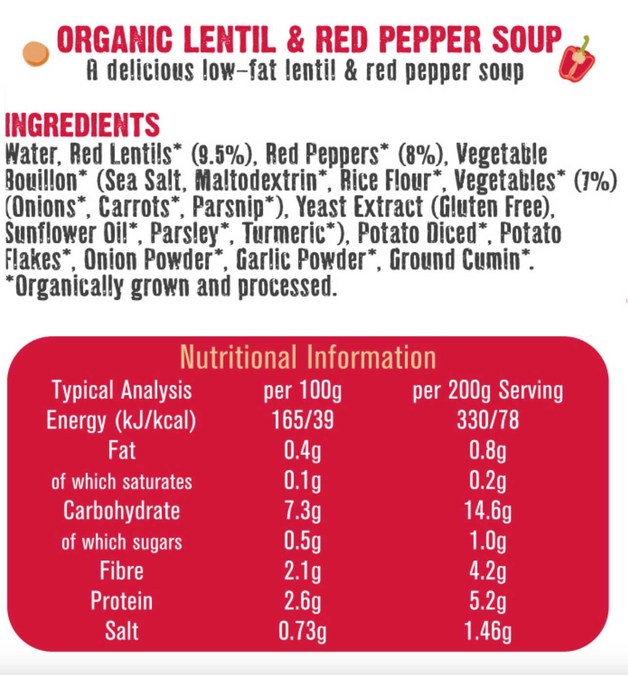 Free & Easy - Organic Lentil & Red Pepper soup - GF - 400g