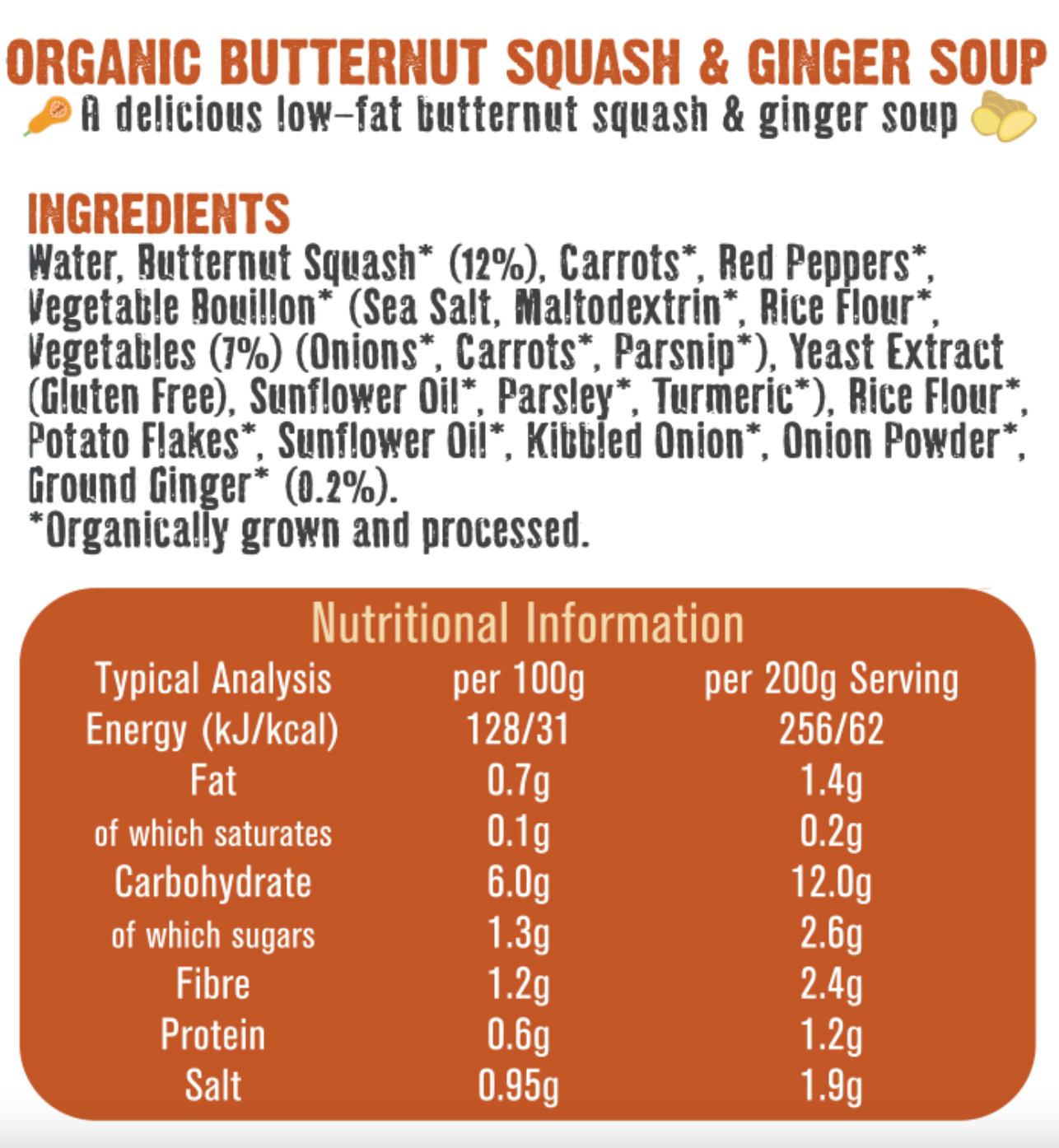 Free & Easy - Organic Butternut Squash & Ginger soup - GF - 400g