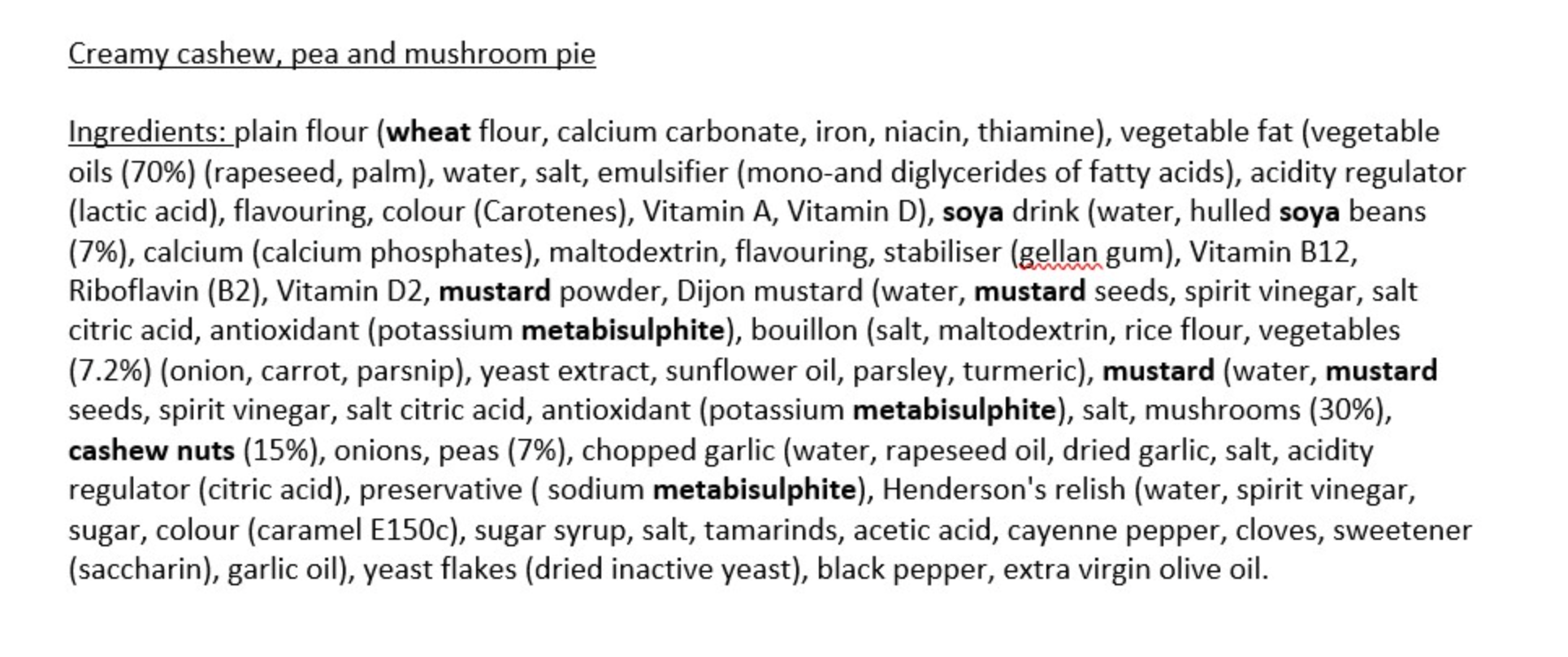 Hey Vegan - Creamy cashew, pea and mushroom pie - 285g