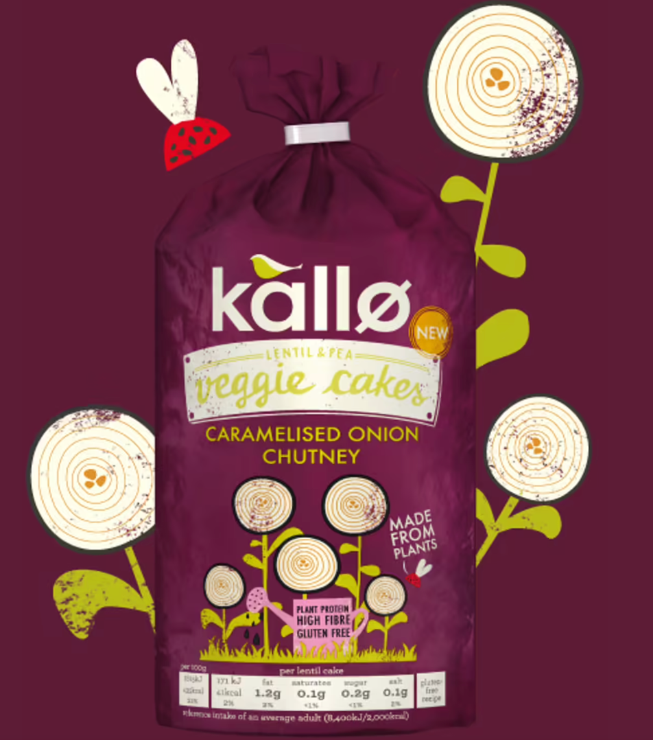 Kallo - Lentil & Pea Veggie Cakes, Caramelised Onion Chutney - 122g - GF