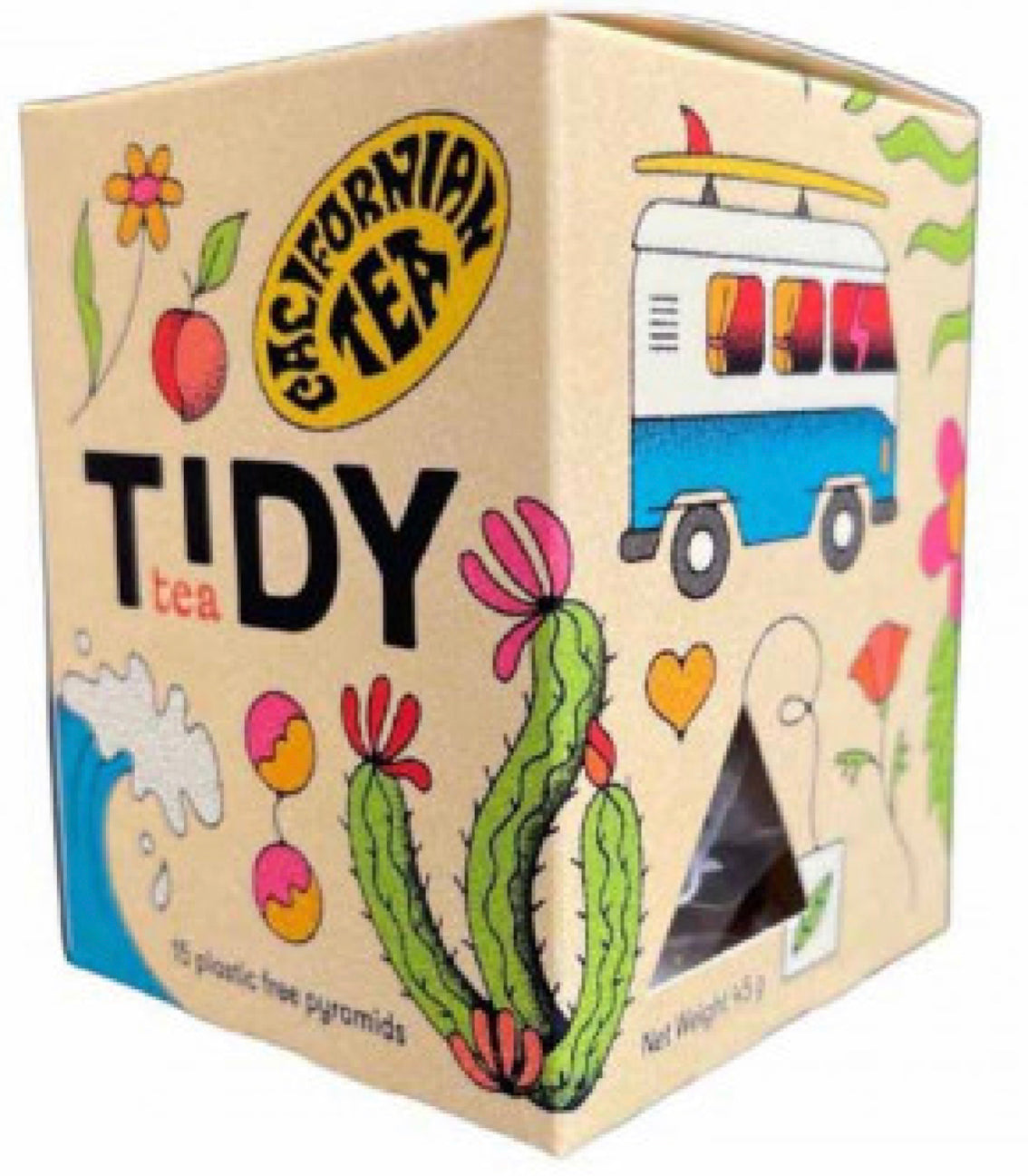 Tidy Tea - Black tea & Peach -  15 sachets - plastic free pyramids - 45g