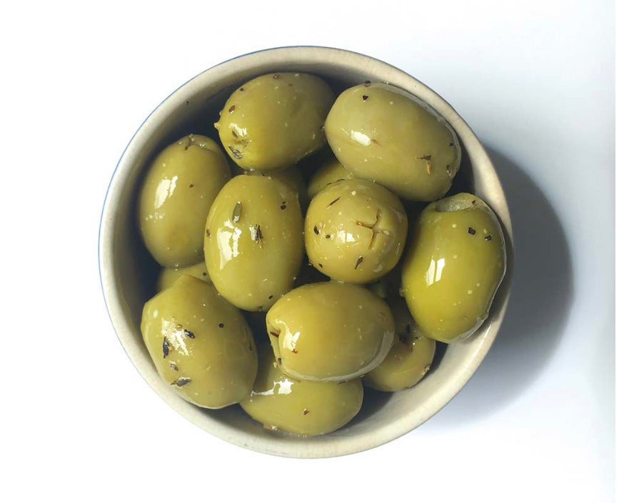 The Real Olive Co. - Lemon, Thyme & Black Pepper Olives - 185g Deli Pot - Organic