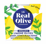 Load image into Gallery viewer, The Real Olive Co. - Lemon, Thyme &amp; Black Pepper Olives - 185g Deli Pot - Organic
