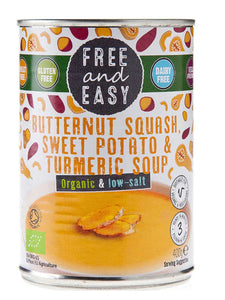 Free & Easy - Organic Butternut Squash & Sweet Potato & Turmeric soup - low salt - GF - 400g